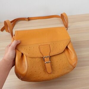 Ostrich Crossbody‎ Bag COURREGES Beige Leather Saddle Sling Purse Exotic FRANCE